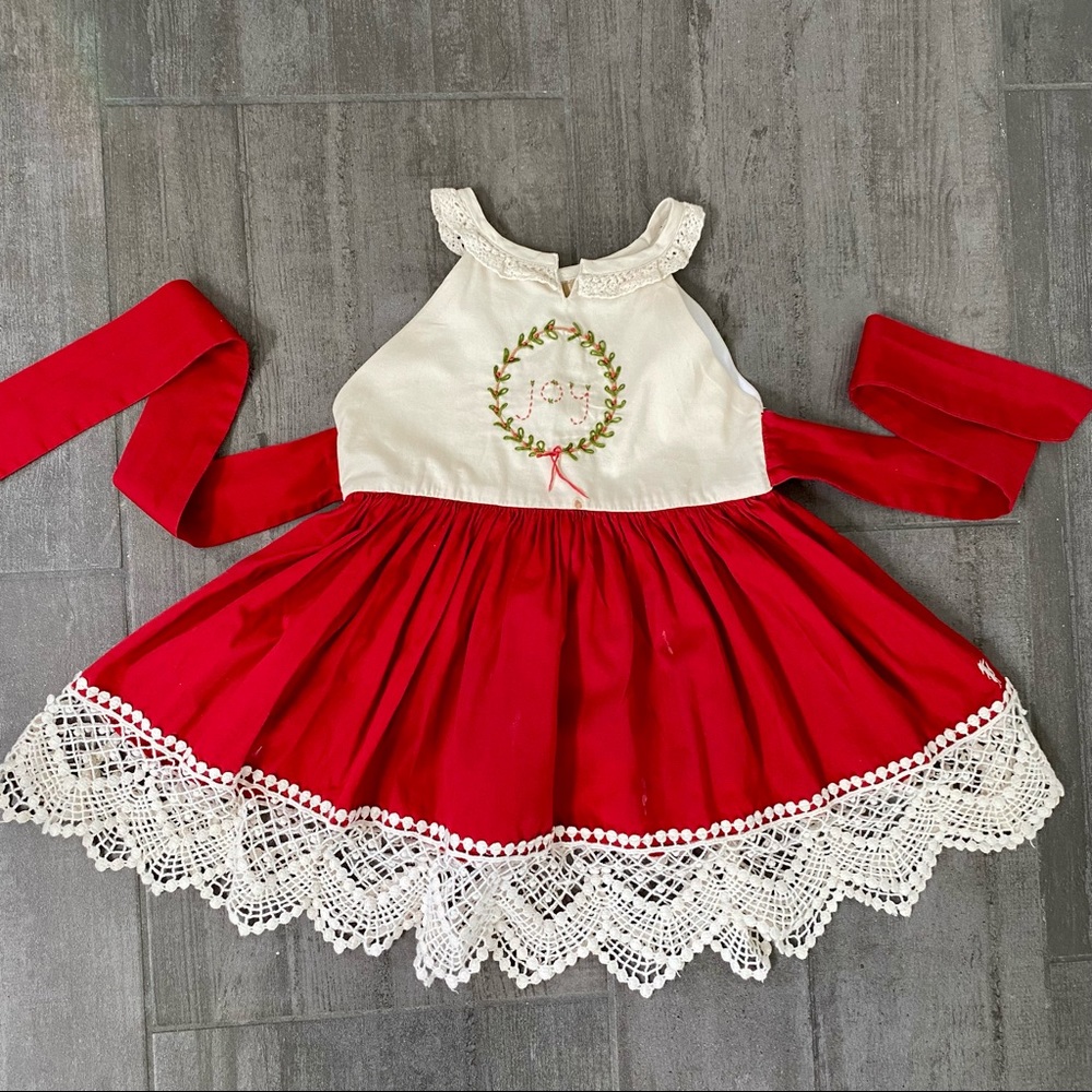 WDW well dressed wolf red JOY holiday dress 24m 2T hand embroidered
